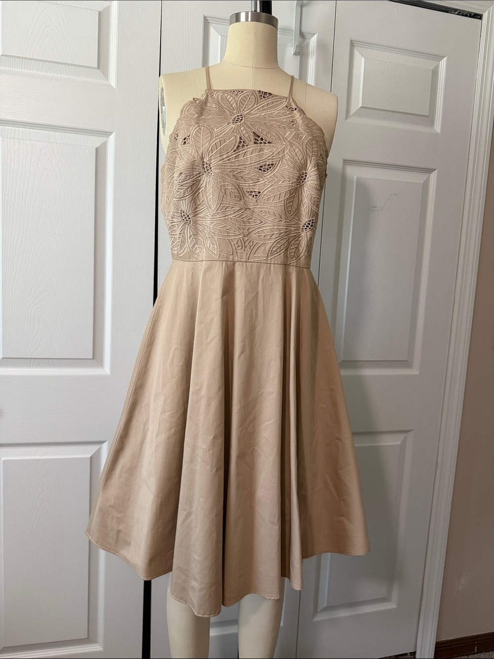 ANTONIO MELANI Beige Lace Halter Midi Dress